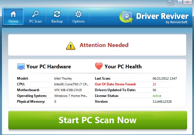 Driver Reviver Main Interface