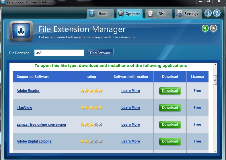 PC Health Advisor File Extention Manager