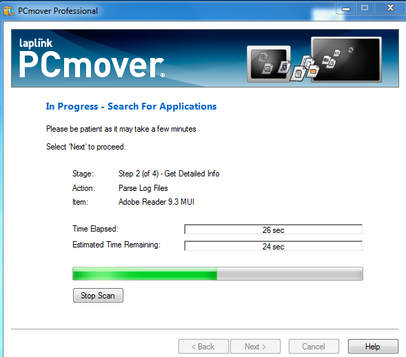 PcMover Transfer in progress