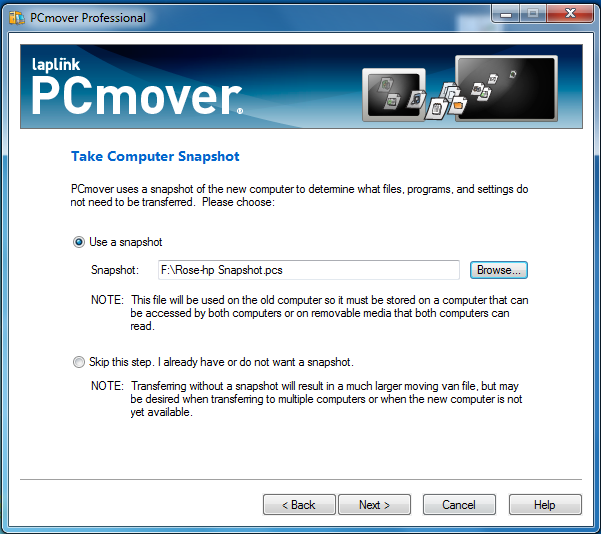 PcMover Trasnfer Snapshot