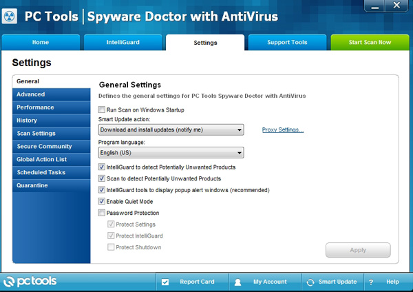 Spyware Doctor with Antivirus General Settings