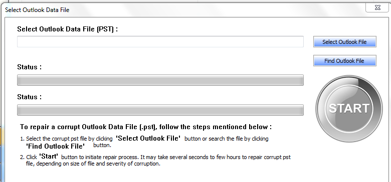 PST Repair Start Screen