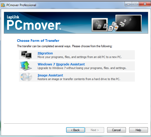 Laplink PCmover Transfer Choices